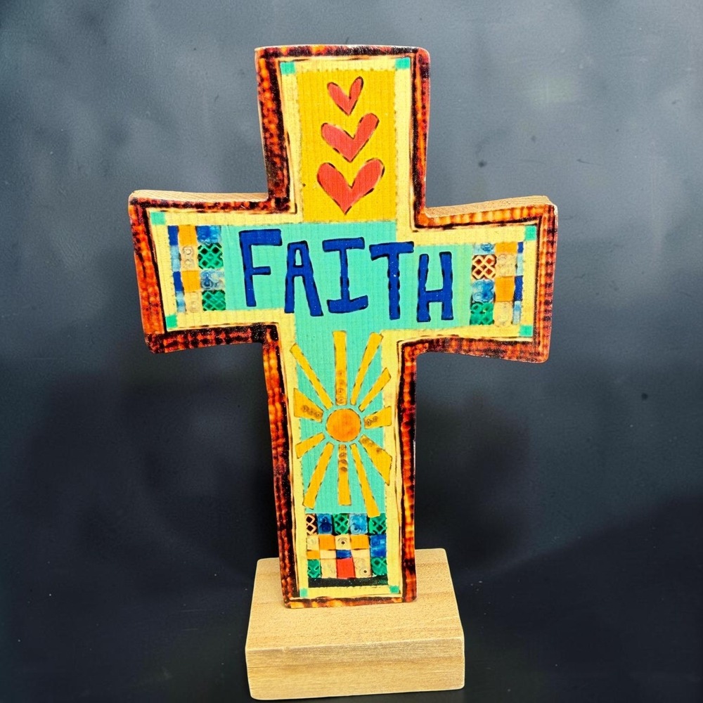 Ganz Painted Peace Stephanie Burgess Faith Wood Cross Figurine Decorative 7in